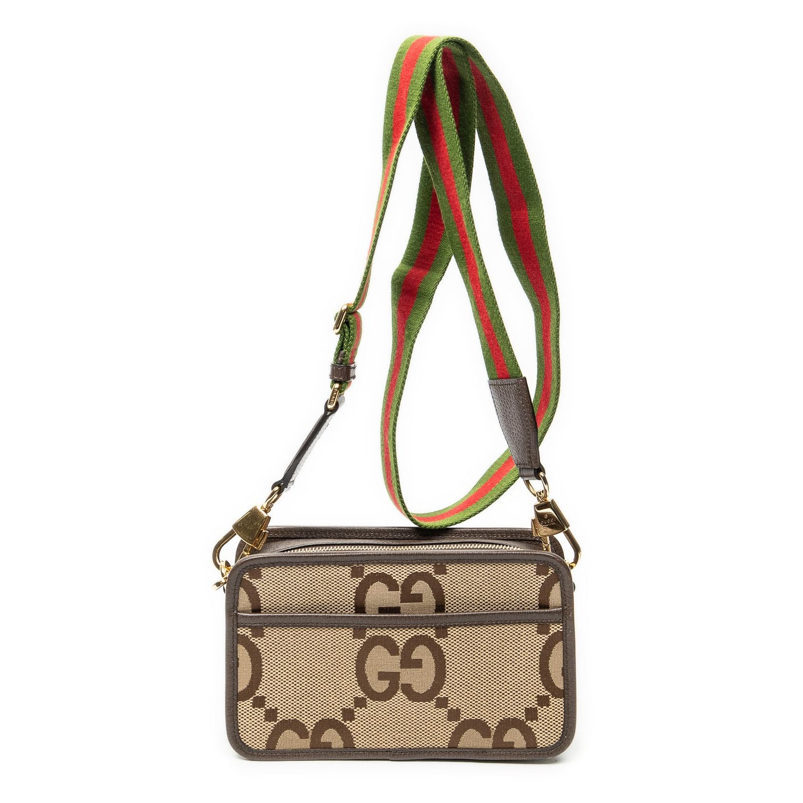 Gucci Zip Mini Camera Bag Brown Beige Jumbo GG Canvas
