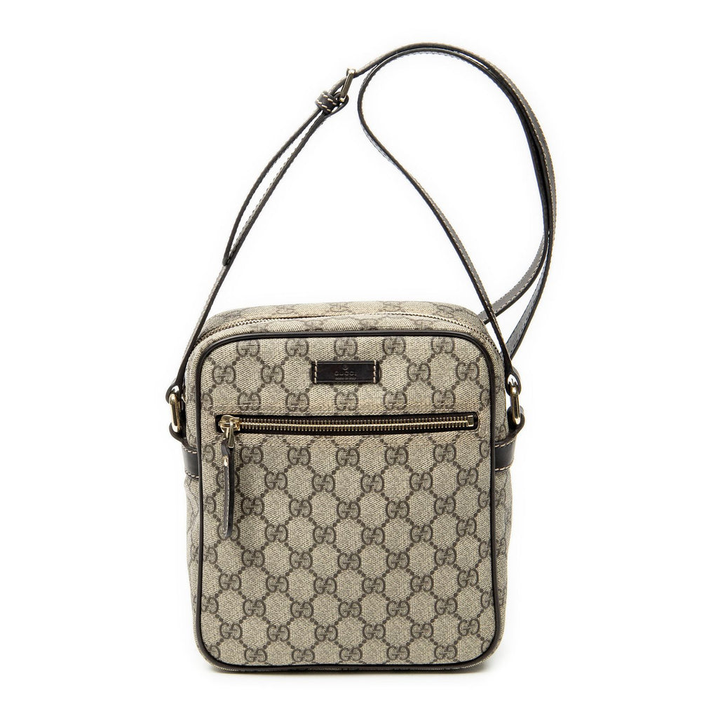 Gucci Zip Crossbody Dark Brown Beige Supreme Canvas
