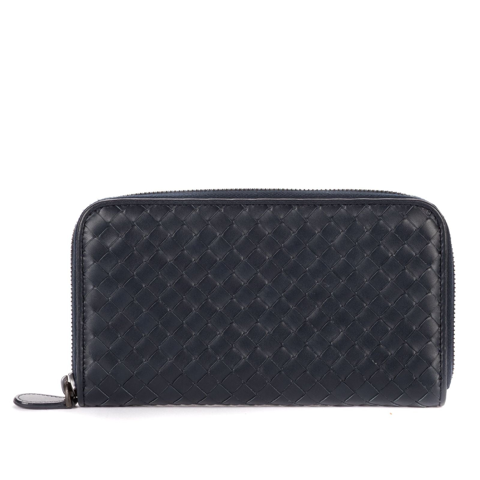 Bottega Veneta Zip Around Wallet Navy Intrecciato Calfskin Leathera