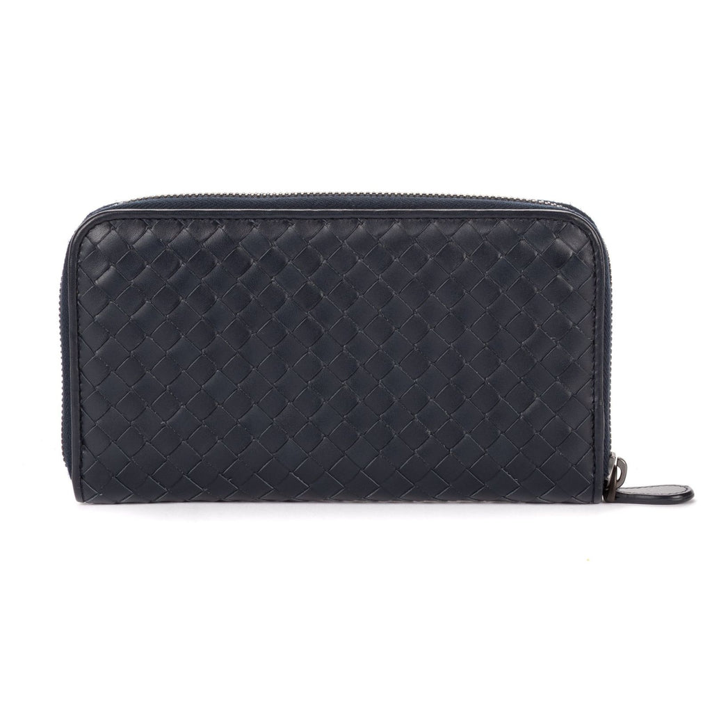 Bottega Veneta Zip Around Wallet Navy Intrecciato Calfskin Leathera — view 5