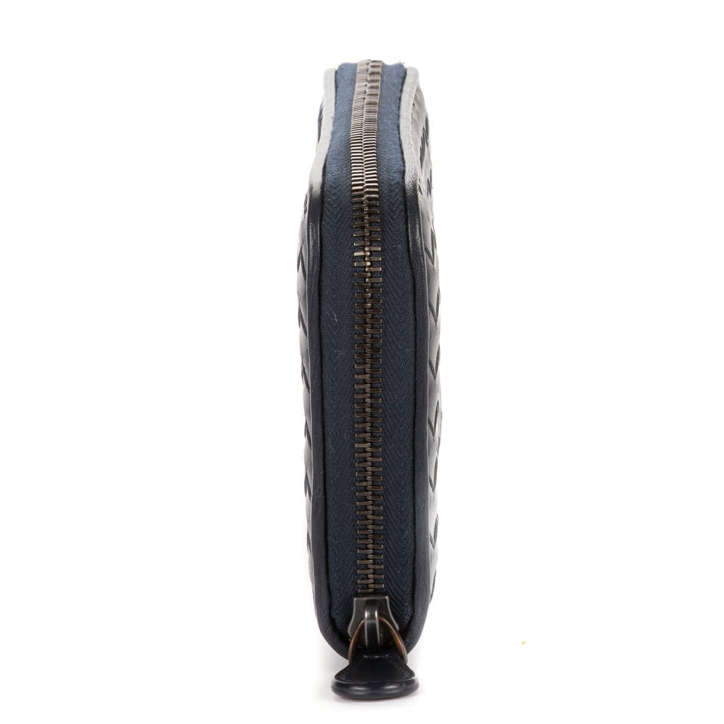 Bottega Veneta Zip Around Wallet Navy Intrecciato Calfskin Leathera — view 4