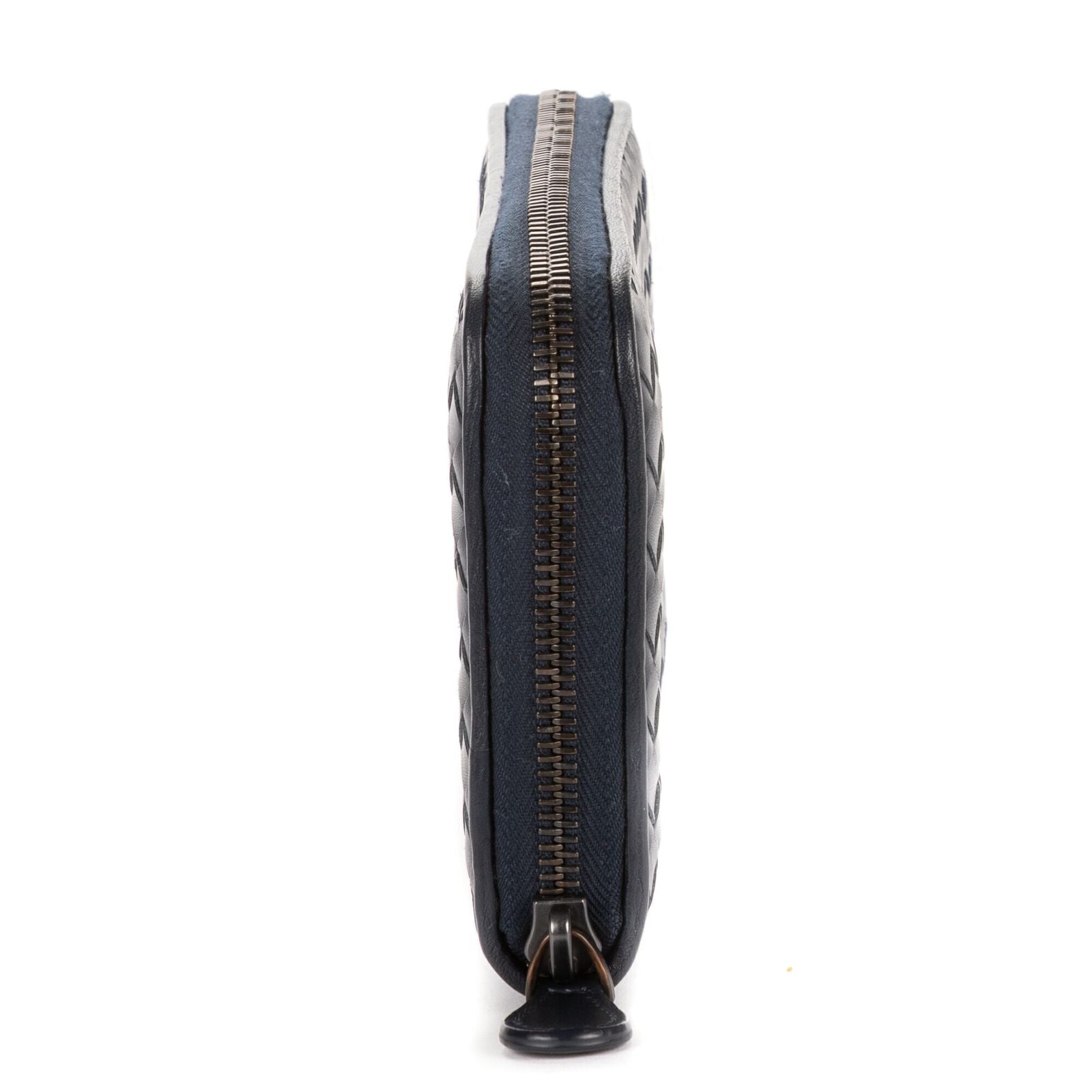 Bottega Veneta Zip Around Wallet Navy Intrecciato Calfskin Leathera — view 4