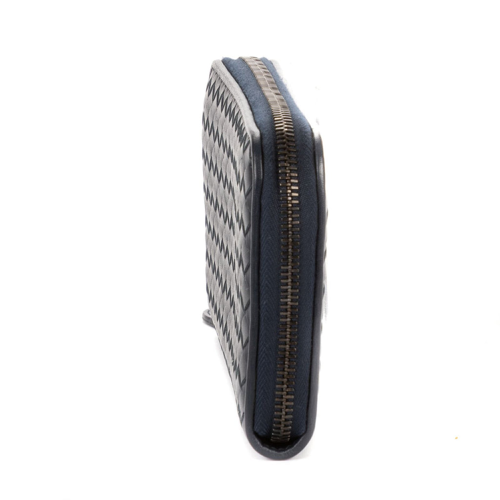 Bottega Veneta Zip Around Wallet Navy Intrecciato Calfskin Leathera — view 3