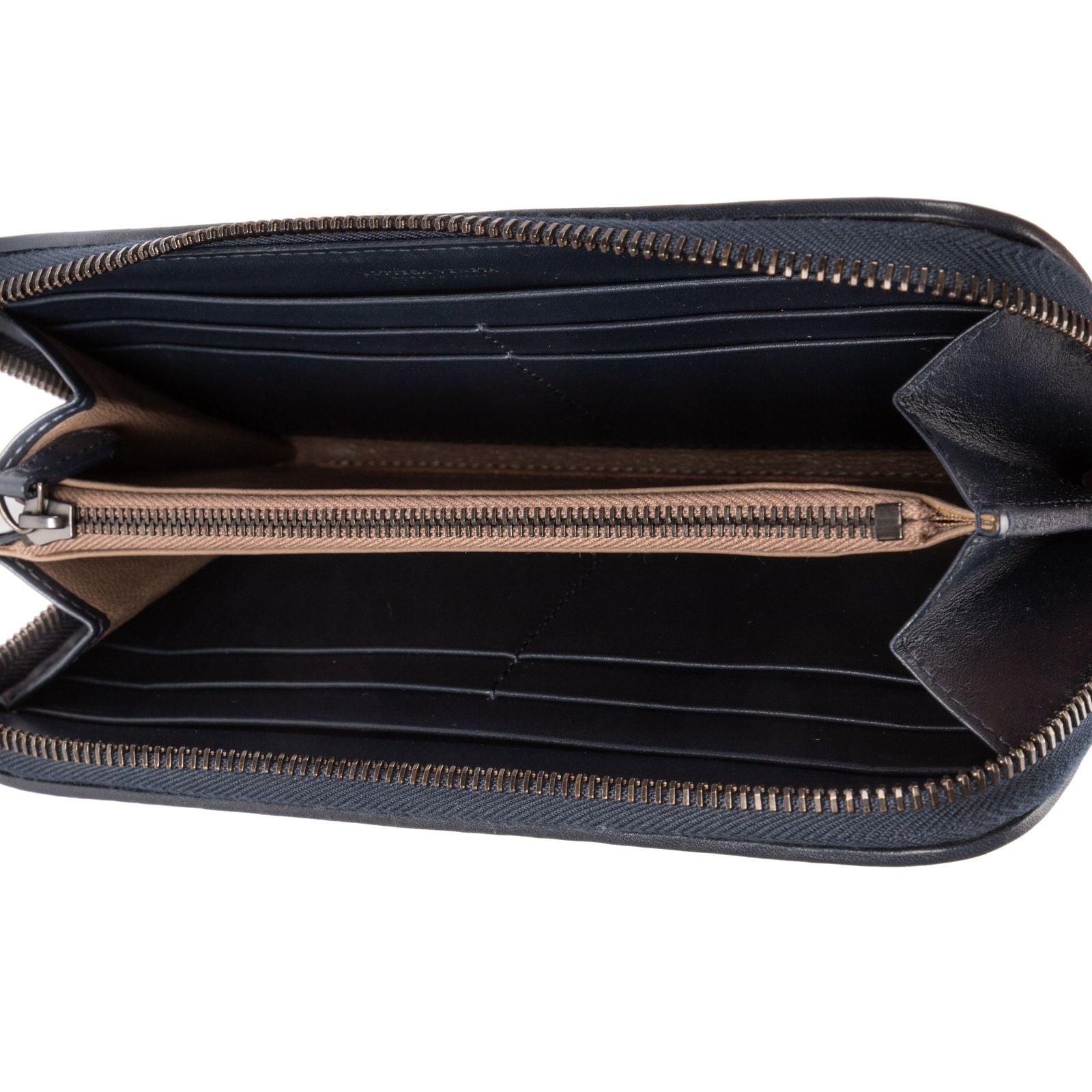 Bottega Veneta Zip Around Wallet Navy Intrecciato Calfskin Leathera — view 9