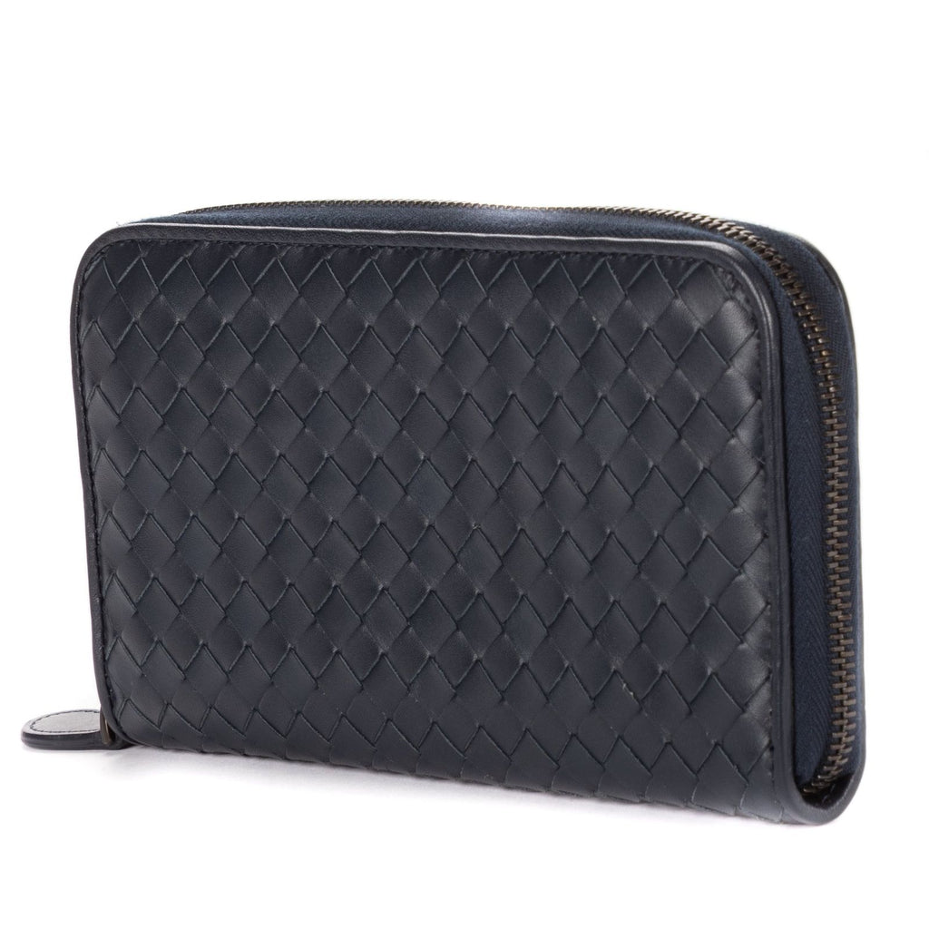 Bottega Veneta Zip Around Wallet Navy Intrecciato Calfskin Leathera — view 2