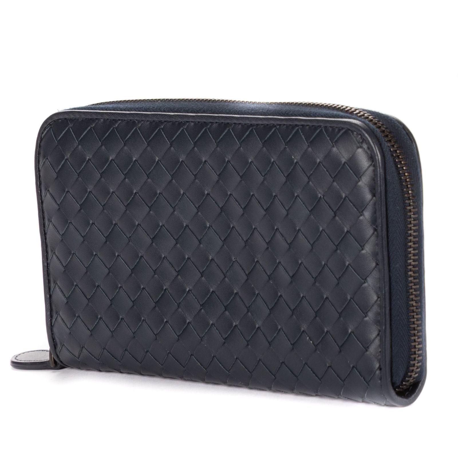 Bottega Veneta Zip Around Wallet Navy Intrecciato Calfskin Leathera — view 2