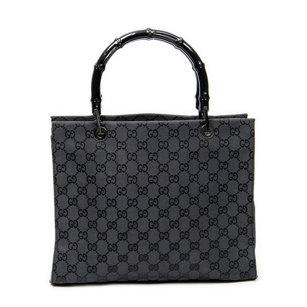 Gucci Large Square Bamboo Tote Bag Black GG Canvas