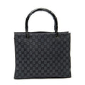 Gucci Large Square Bamboo Tote Bag Black GG Canvas