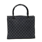 Gucci Large Square Bamboo Tote Bag Black GG Canvas