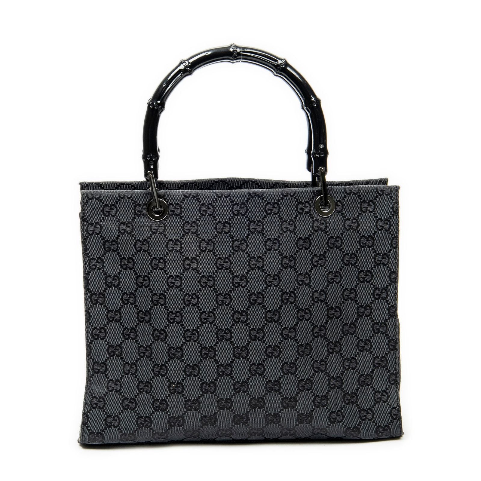 Gucci Large Square Bamboo Tote Bag Black GG Canvas