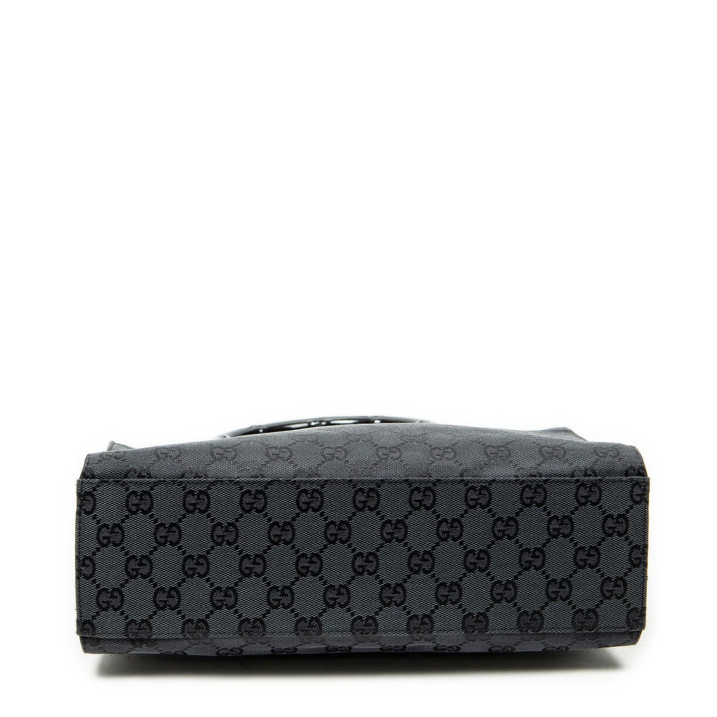 Gucci Large Square Bamboo Tote Bag Black GG Canvas