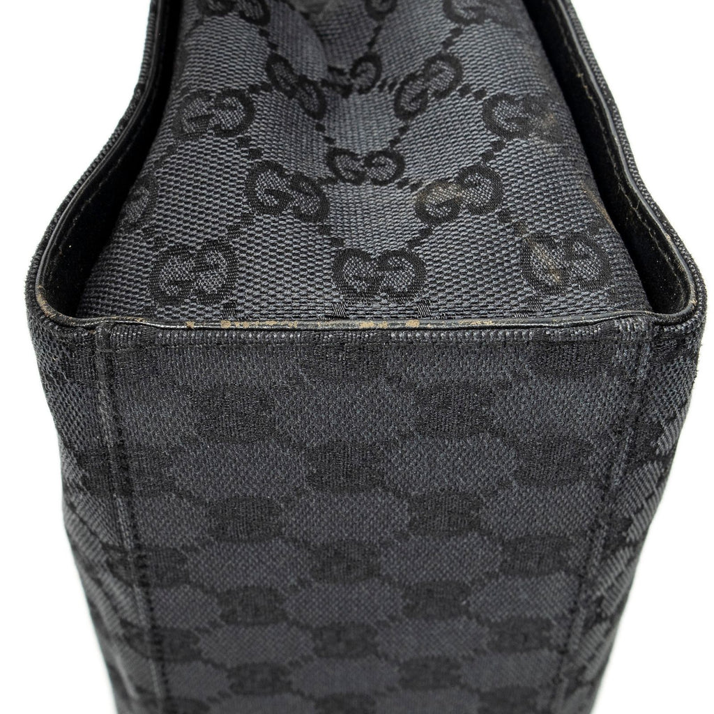 Gucci Large Square Bamboo Tote Bag Black GG Canvas