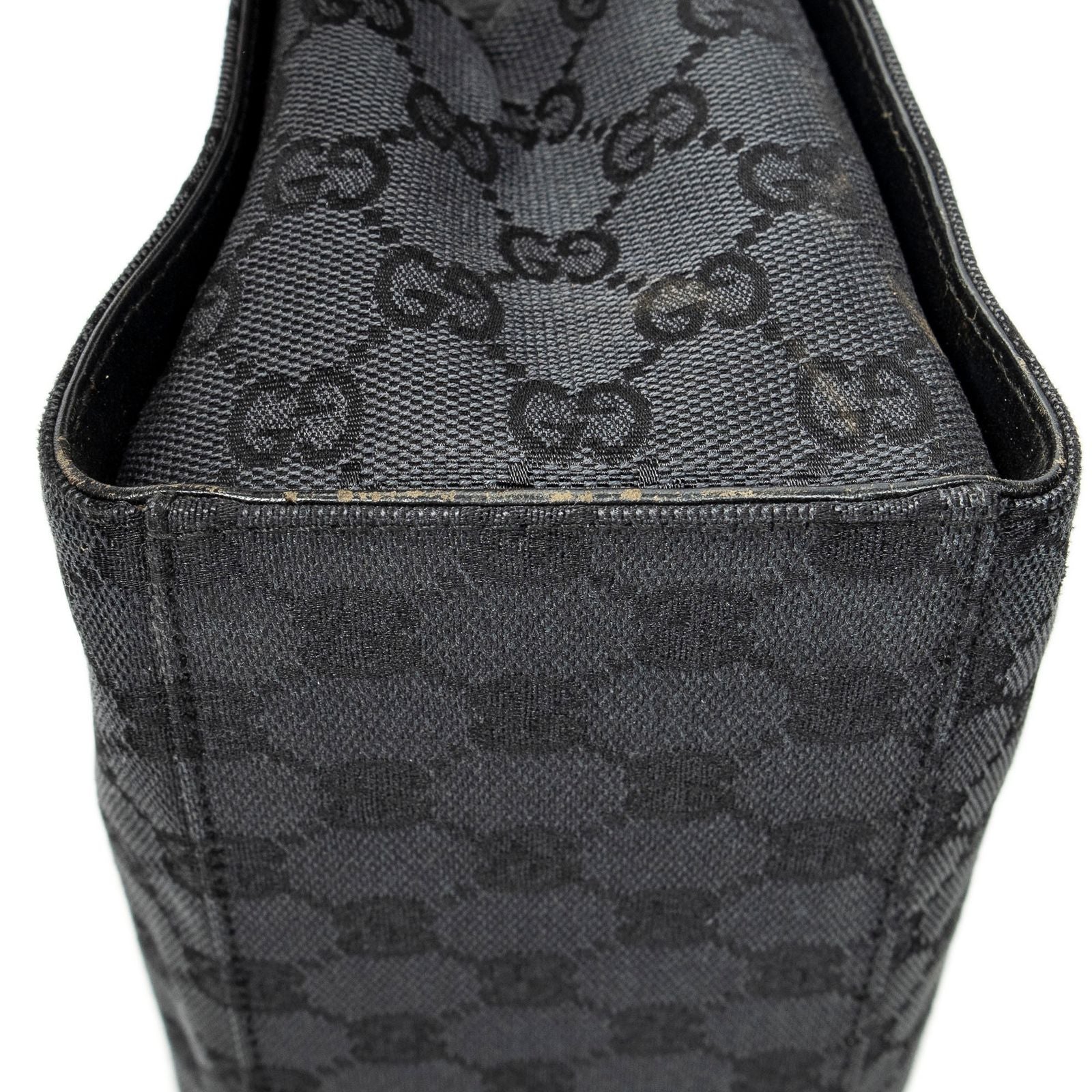 Gucci Large Square Bamboo Tote Bag Black GG Canvas
