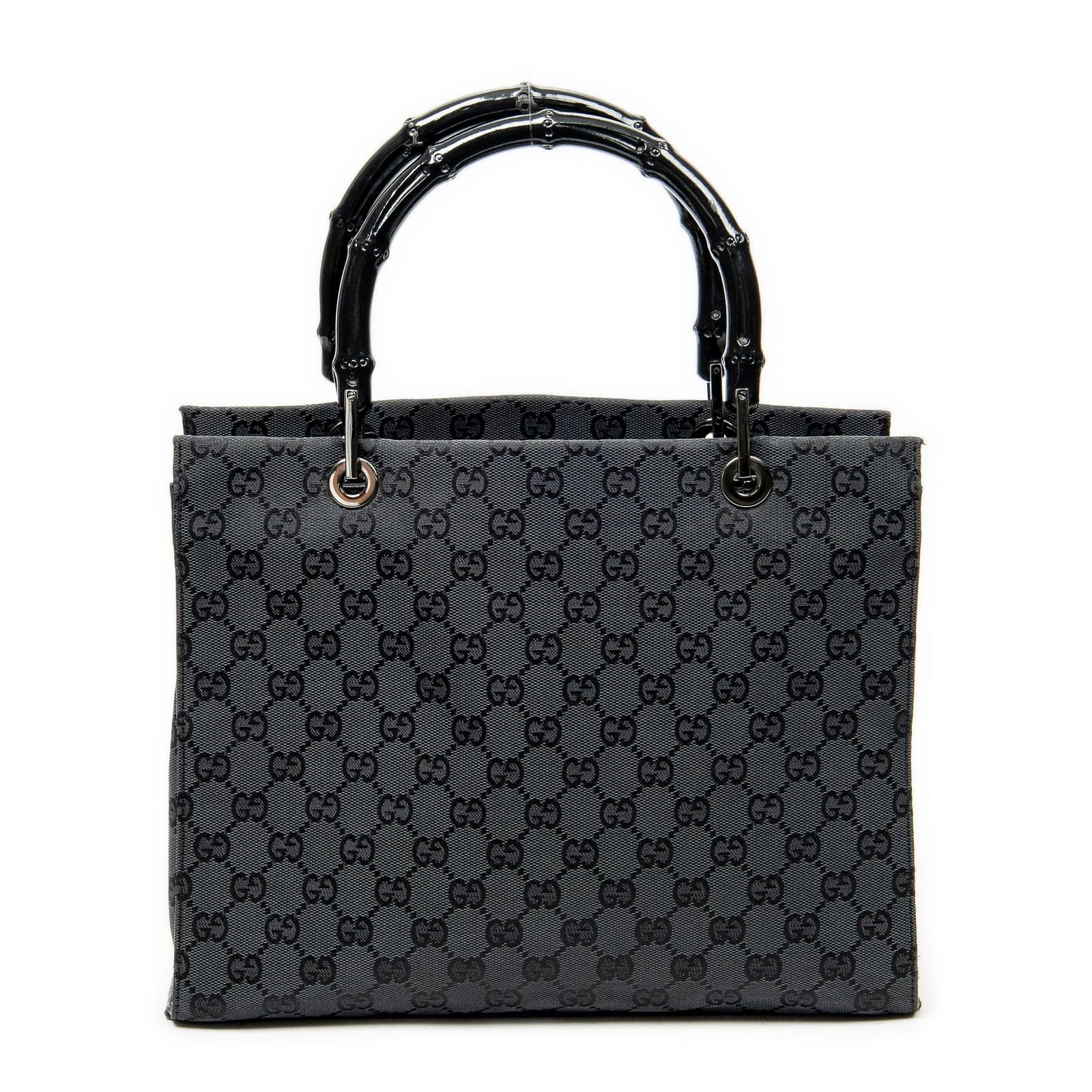 Gucci Large Square Bamboo Tote Bag Black GG Canvas