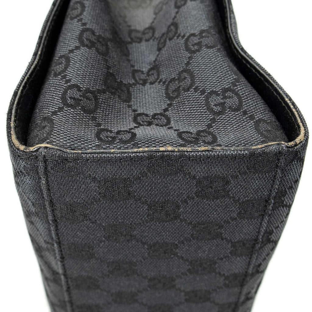 Gucci Large Square Bamboo Tote Bag Black GG Canvas