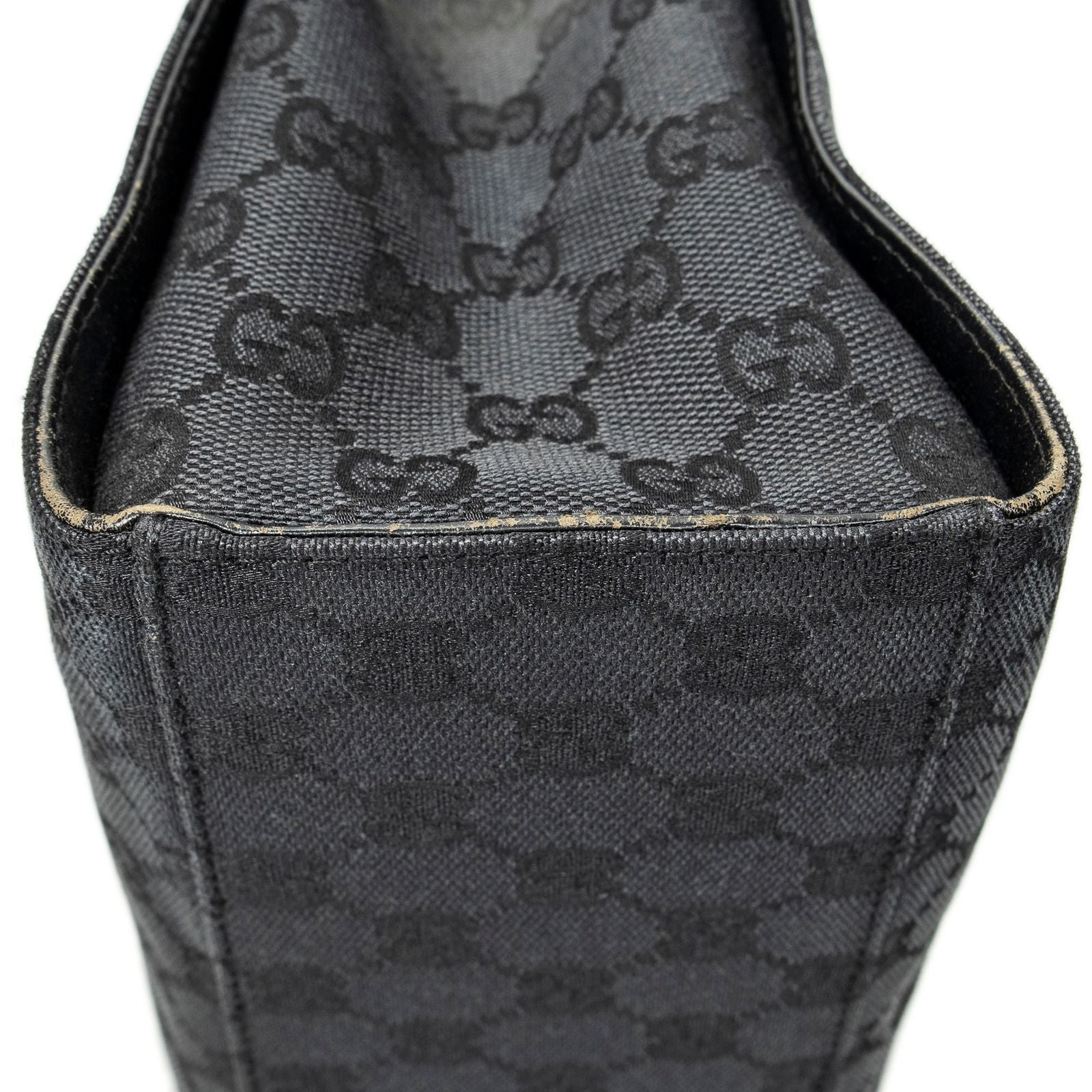 Gucci Large Square Bamboo Tote Bag Black GG Canvas