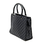 Gucci Large Square Bamboo Tote Bag Black GG Canvas