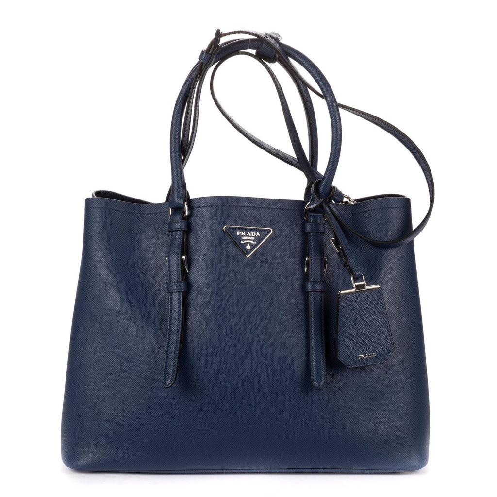 Prada Convertible Open Tote Bag Navy Saffiano Leather