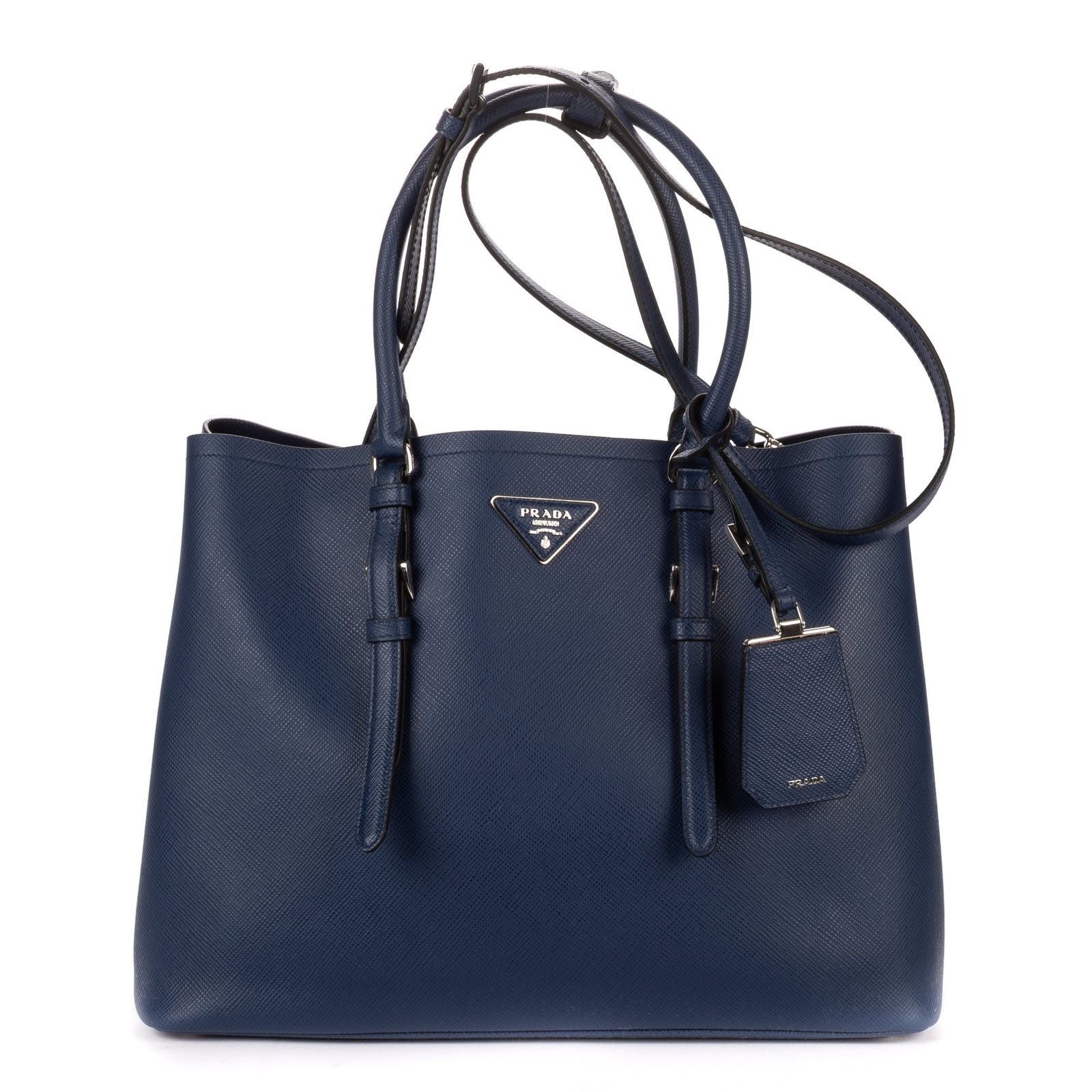 Prada Convertible Open Tote Bag Navy Saffiano Leather