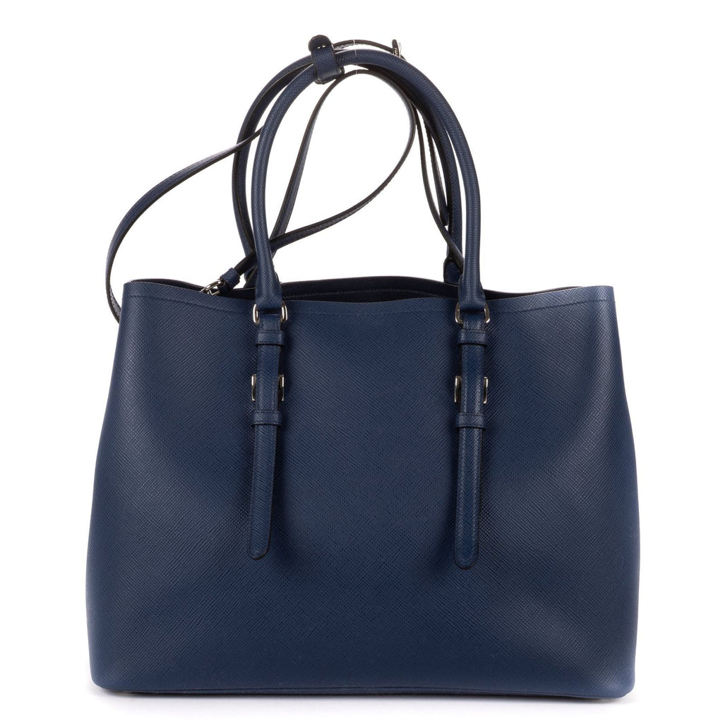 Prada Convertible Open Tote Bag Navy Saffiano Leather