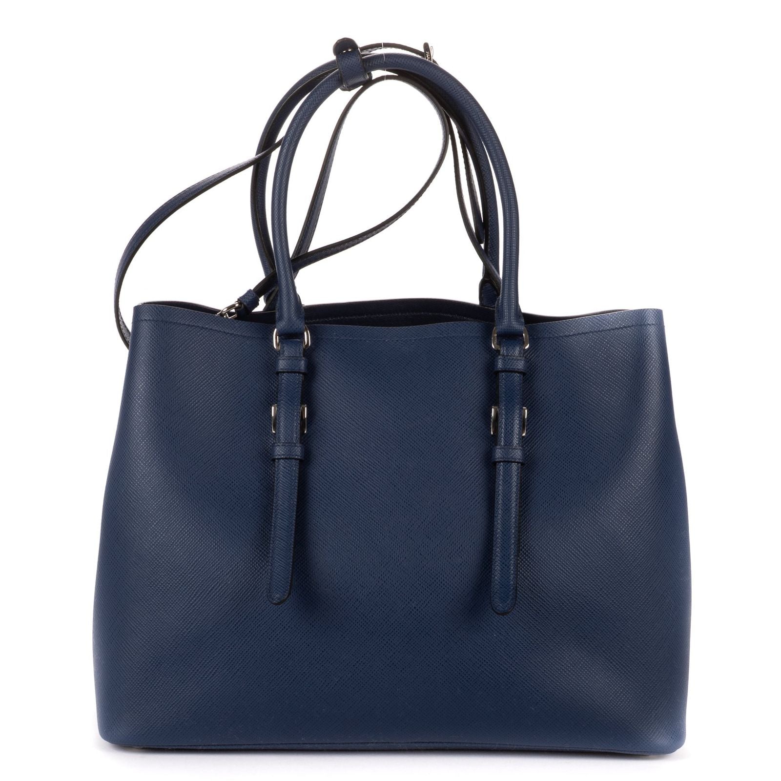 Prada Convertible Open Tote Bag Navy Saffiano Leather