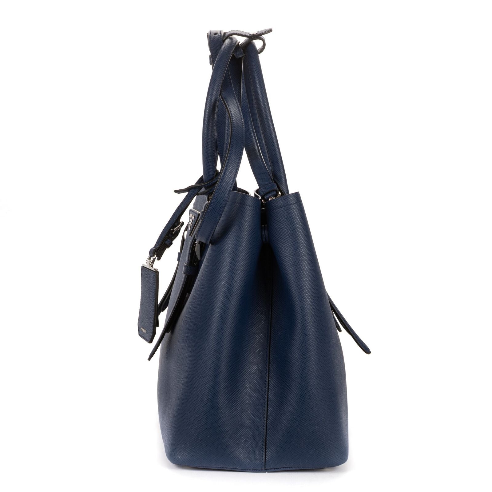 Prada Convertible Open Tote Bag Navy Saffiano Leather