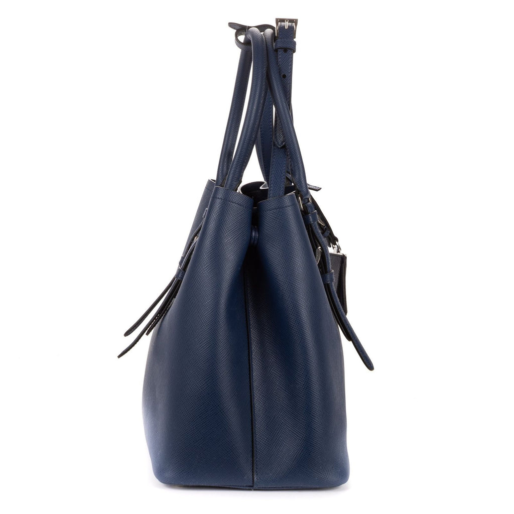 Prada Convertible Open Tote Bag Navy Saffiano Leather