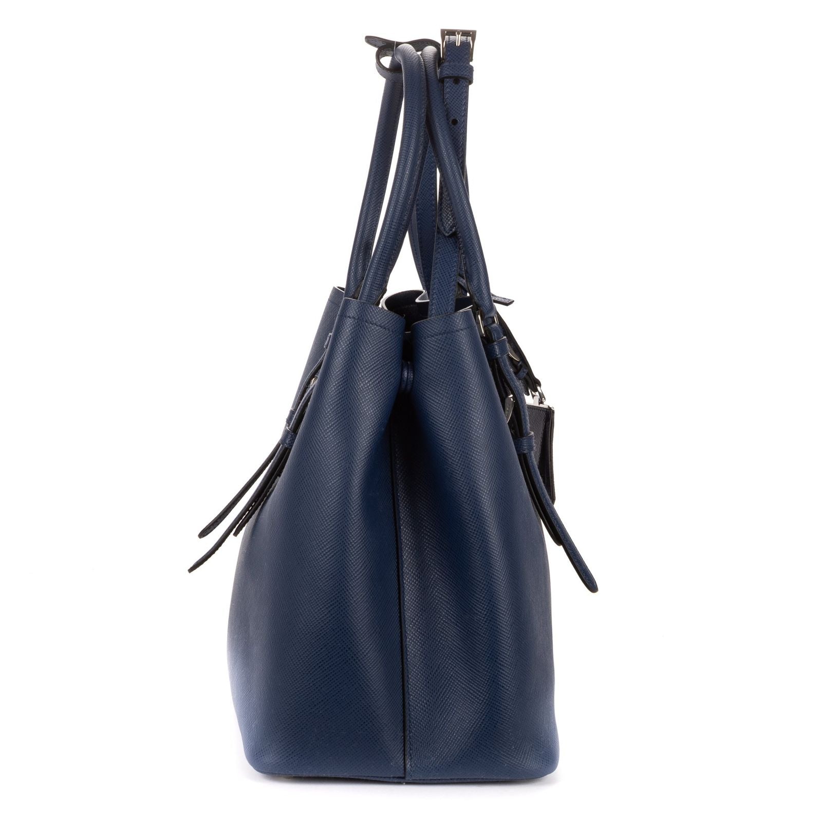 Prada Convertible Open Tote Bag Navy Saffiano Leather