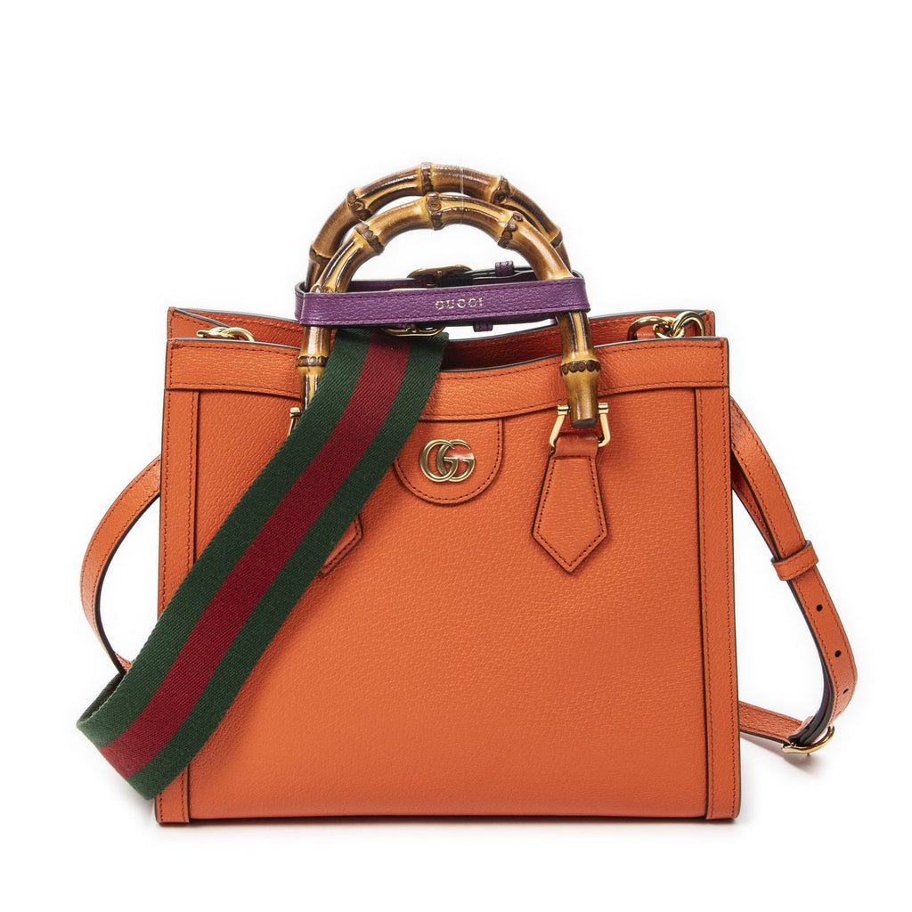 Gucci Bamboo Tote Orange Grain Calf Skin Leather
