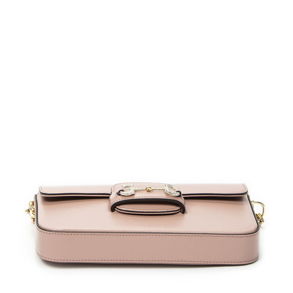 Gucci Small Rhinestone Horsebit Light Pink Calfskin Leather Shoulder — view 6