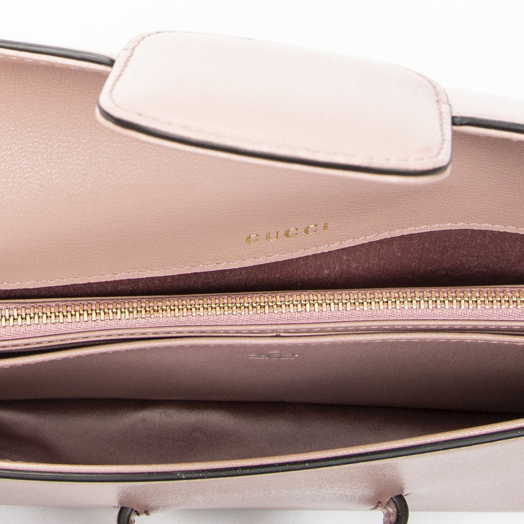 Gucci Small Rhinestone Horsebit Light Pink Calfskin Leather Shoulder — view 9