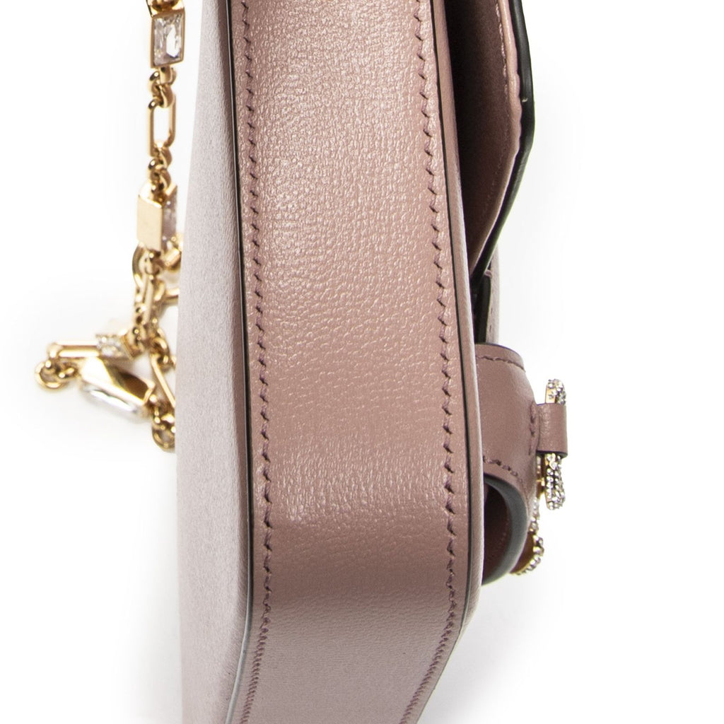 Gucci Small Rhinestone Horsebit Light Pink Calfskin Leather Shoulder — view 7