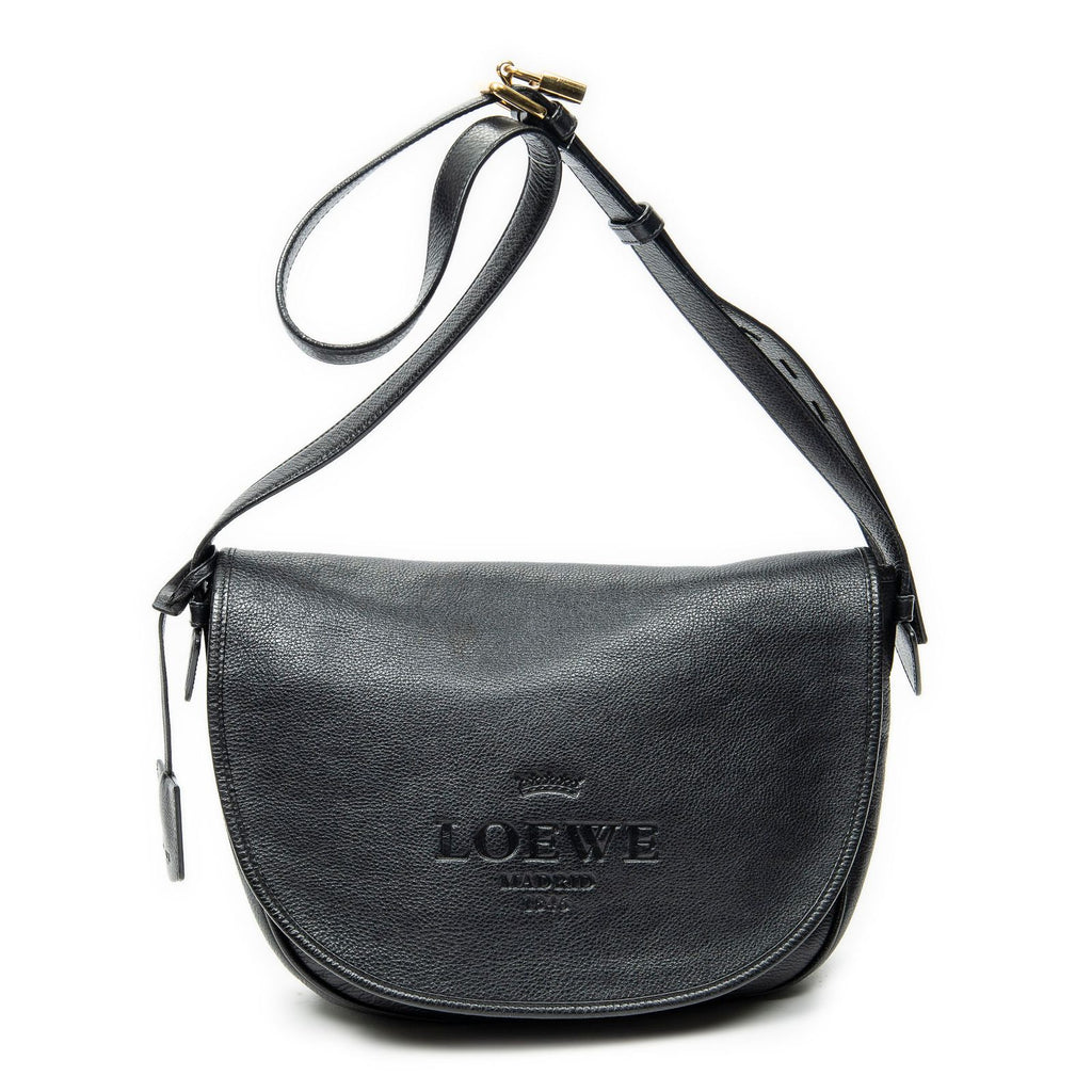 Loewe Heritage Flap Messenger Black Grain Calf Skin Leather