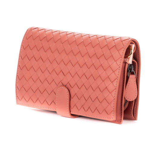 Bottega Veneta Continental Wallet Blush Pinkintrecciato Calfskin Leathera