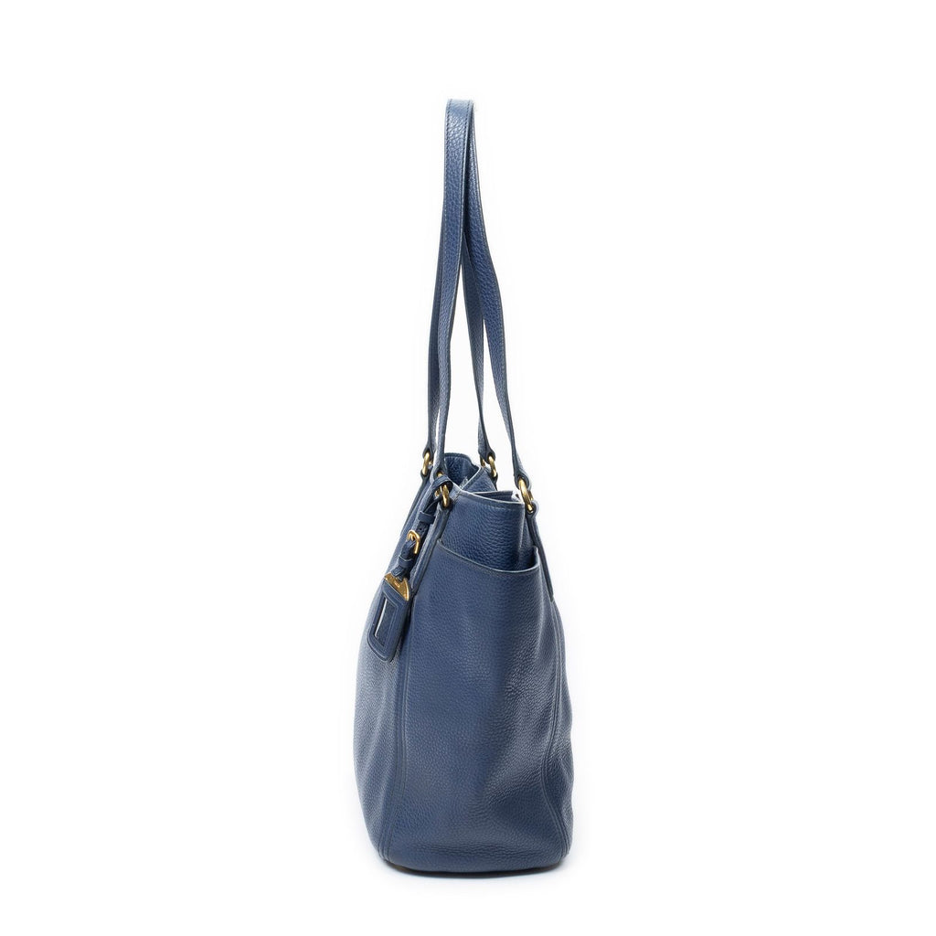 Prada Pocket Shopping Tote Navy Vitello Daino — view 3