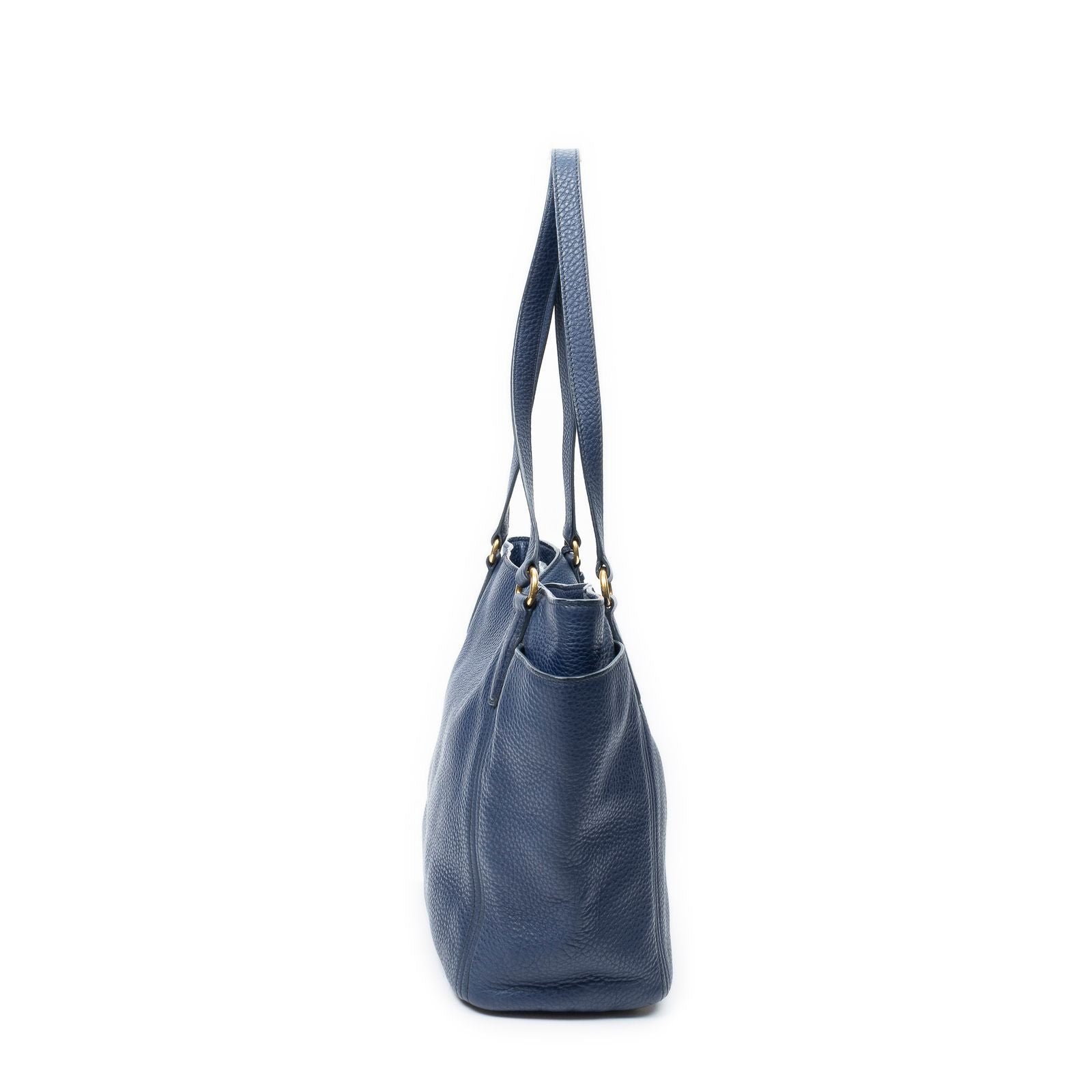 Prada Pocket Shopping Tote Navy Vitello Daino — view 4