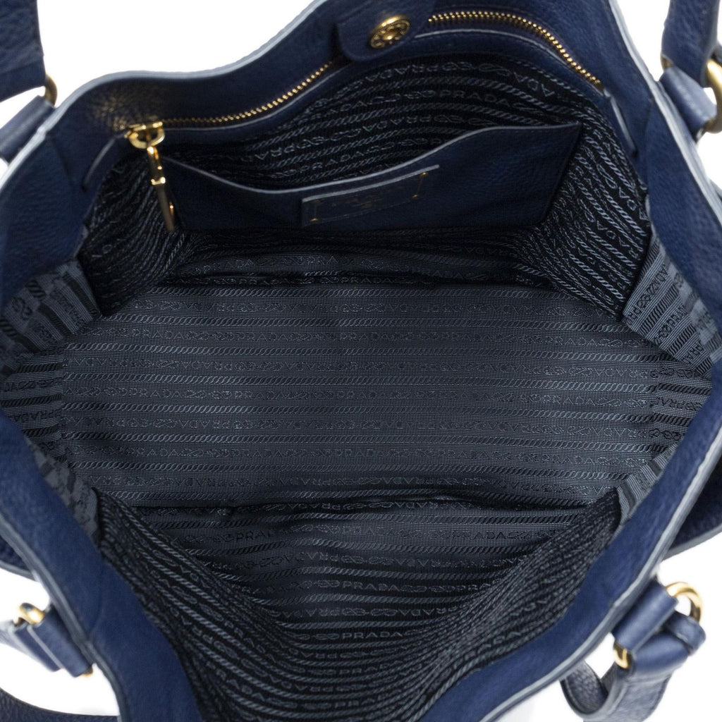 Prada Pocket Shopping Tote Navy Vitello Daino — view 9