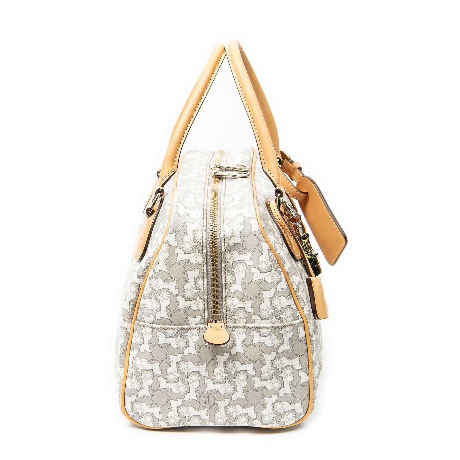 Celine Zip Boston White Beige Carriage Print Canvas Handbag — view 4