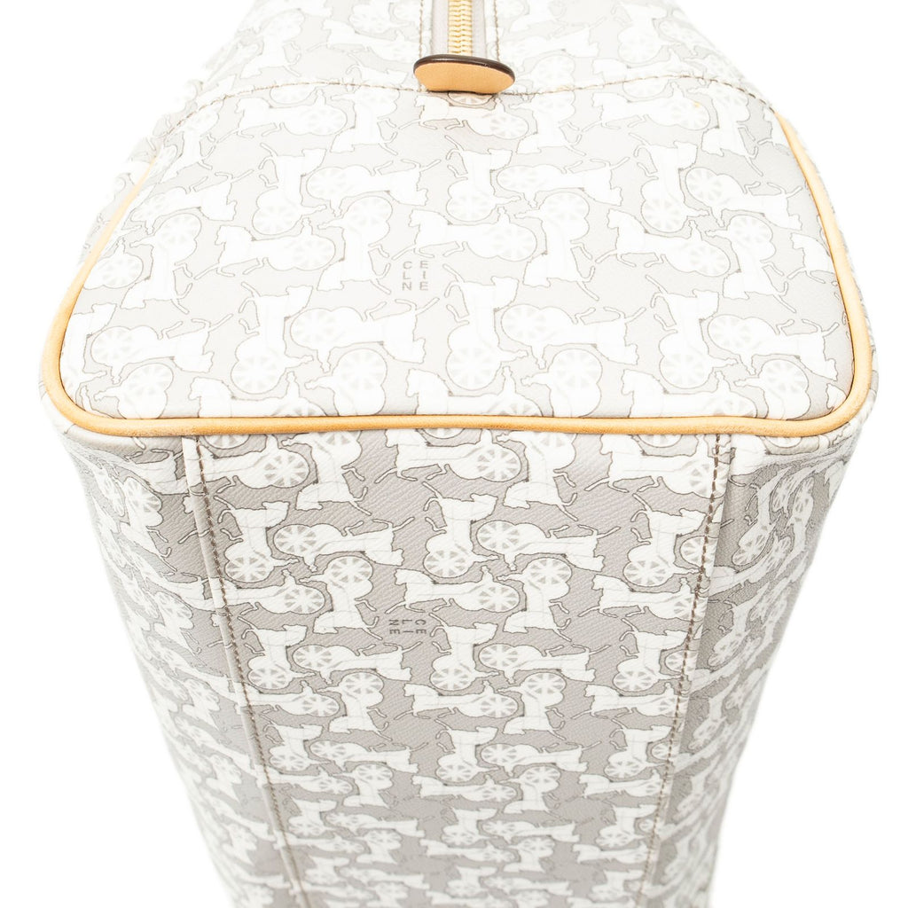 Celine Zip Boston White Beige Carriage Print Canvas Handbag — view 7