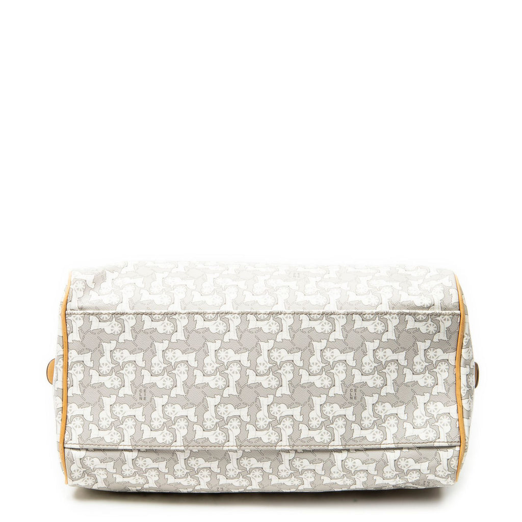 Celine Zip Boston White Beige Carriage Print Canvas Handbag — view 6