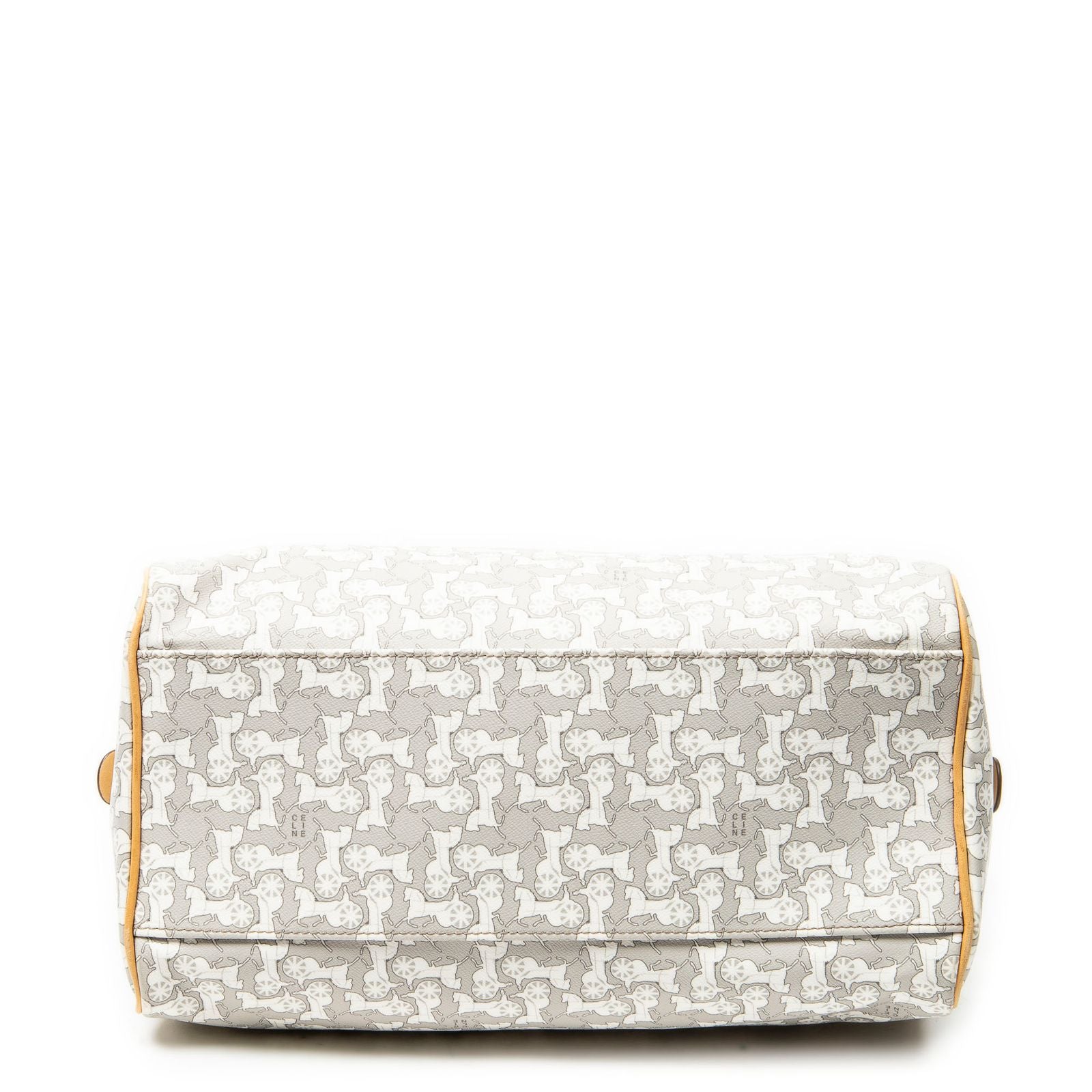 Celine Zip Boston White Beige Carriage Print Canvas Handbag — view 6