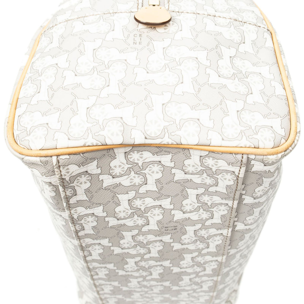 Celine Zip Boston White Beige Carriage Print Canvas Handbag — view 8