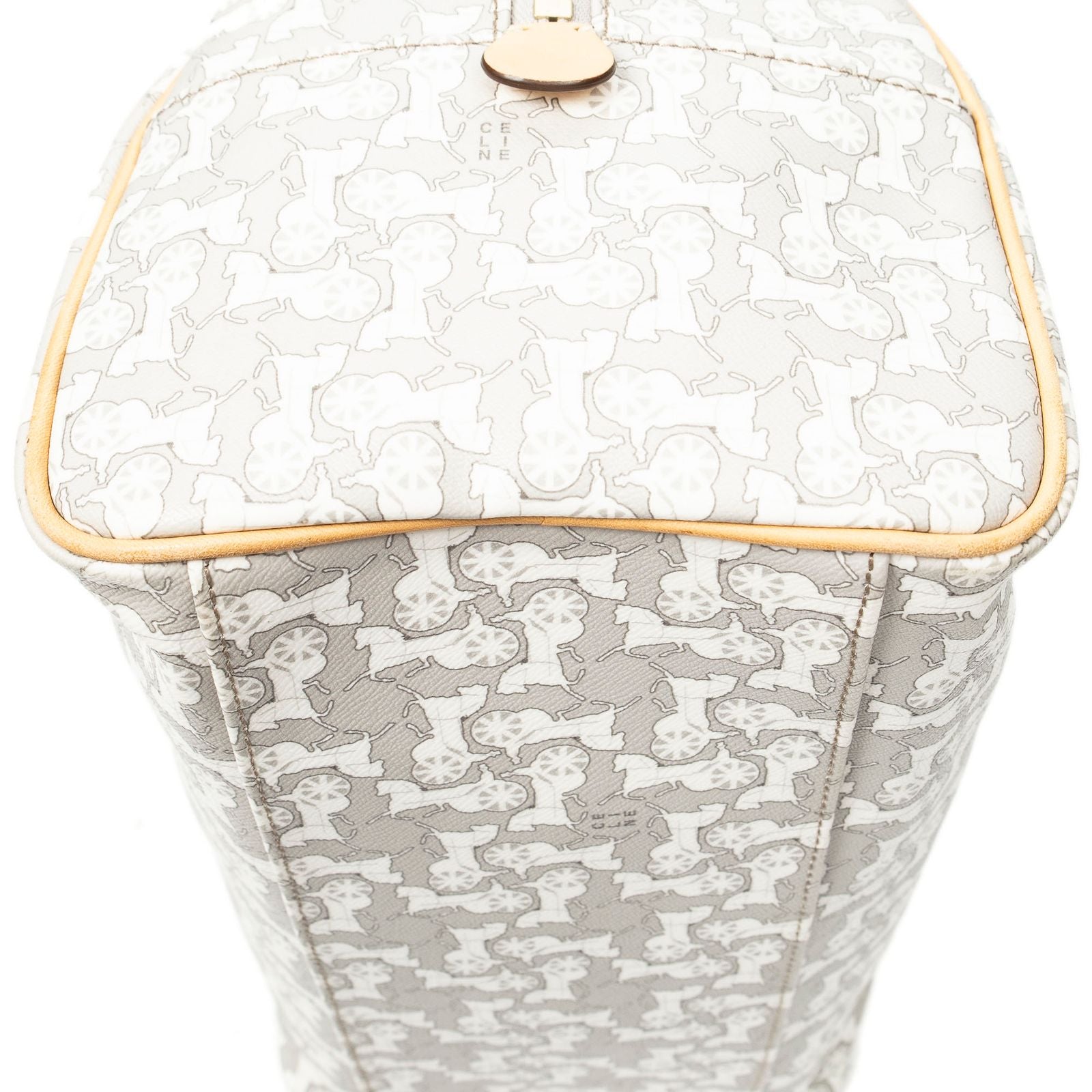 Celine Zip Boston White Beige Carriage Print Canvas Handbag — view 8