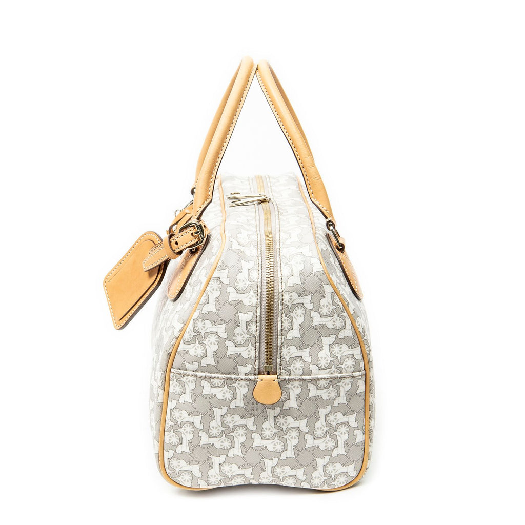 Celine Zip Boston White Beige Carriage Print Canvas Handbag — view 3