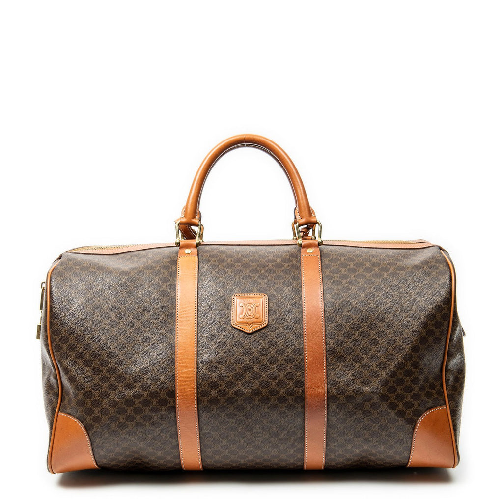 Celine Vintage Large Travel Boston Brown Macadam Canvas Handbag