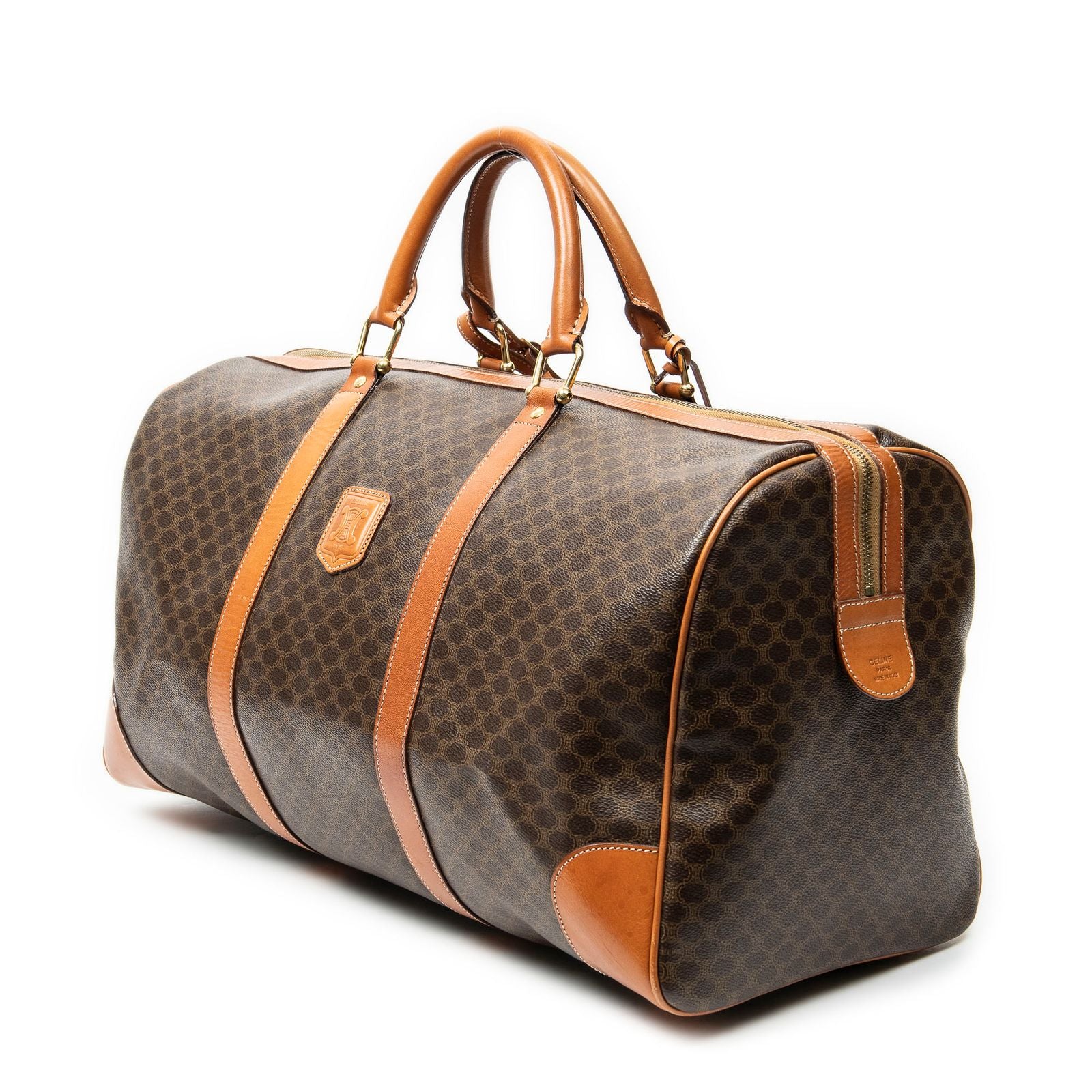 Celine Vintage Large Travel Boston Brown Macadam Canvas Handbag — view 2
