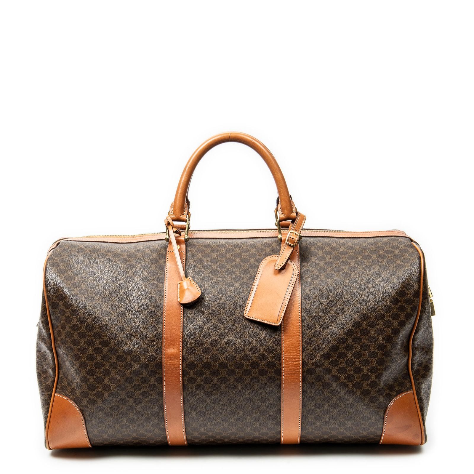Celine Vintage Large Travel Boston Brown Macadam Canvas Handbag — view 5