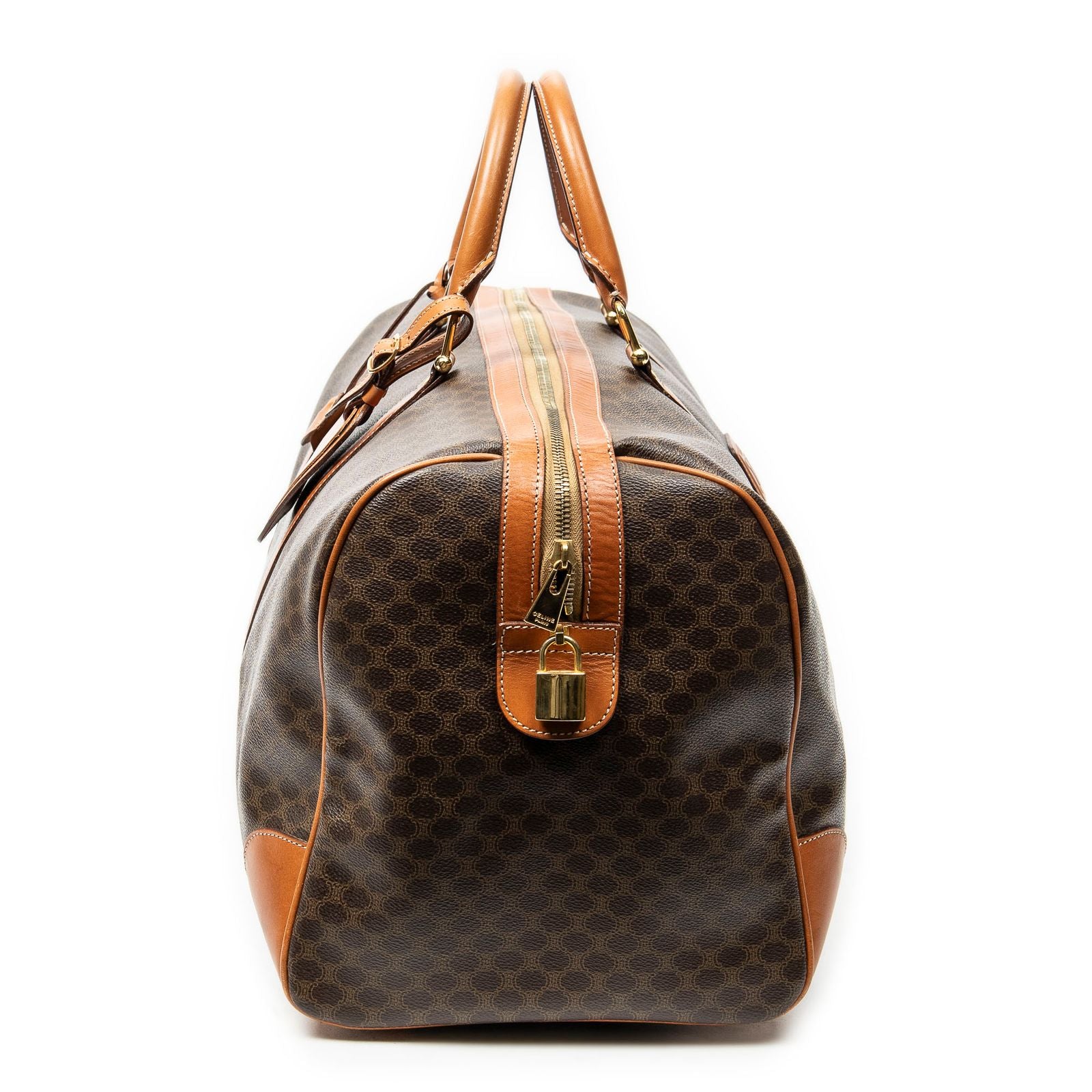 Celine Vintage Large Travel Boston Brown Macadam Canvas Handbag — view 4