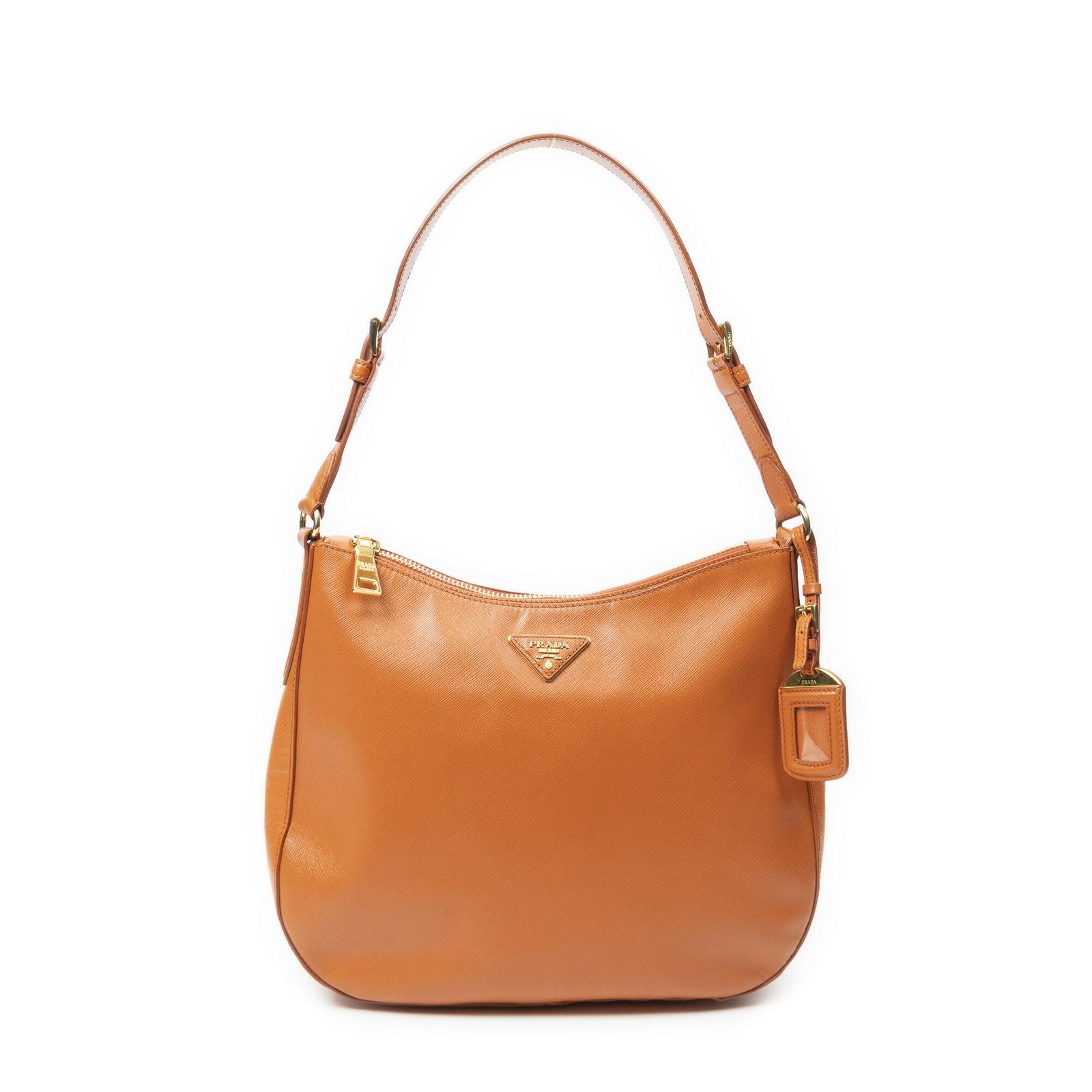 Prada Zip Hobo Orange Saffiano Leather
