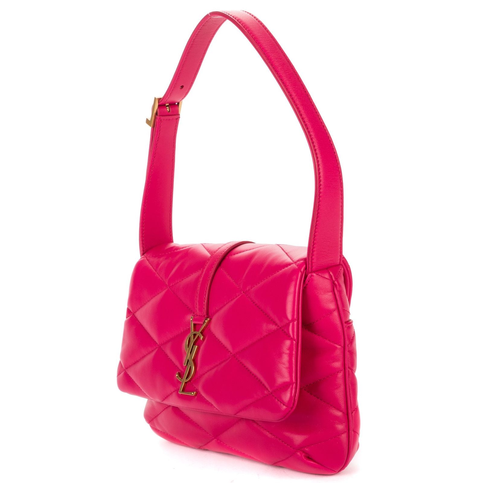 Saint Laurent Loulou Medium Puffer Flap Fuchsia Chez Blanc Matelasse Leather — view 2